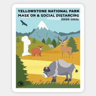 Mak On and Social Distance at Yellowstone National Park - illustration - square Sticker